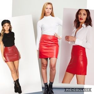 Vintage Red Leather Mini Skirt 80s Costume…